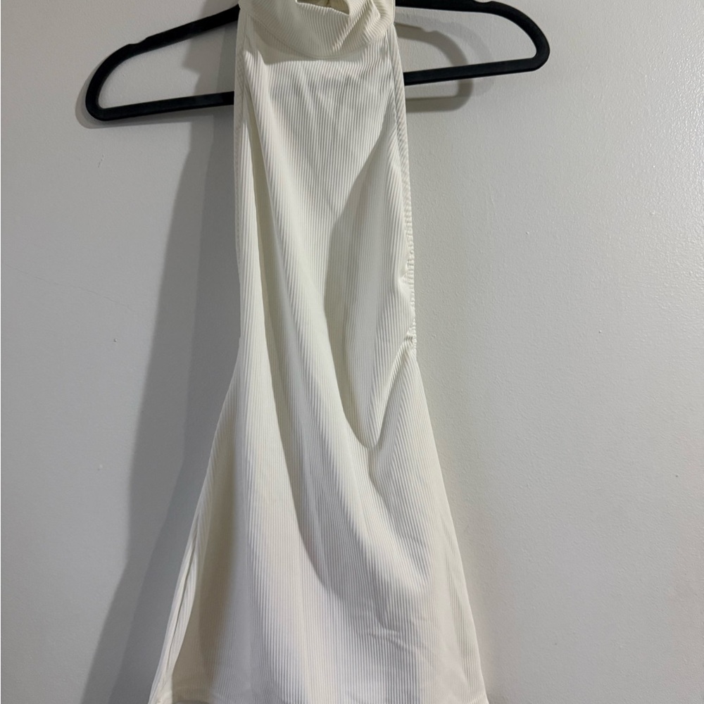 Edikted White Halter Neck Ribbed Romper